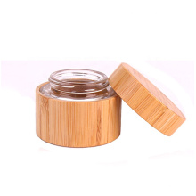 Wholesale 50g cosmetic packaging jar glass inner bamboo cream jar